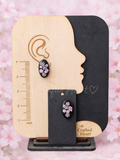 Black Floral Oval Drop Earrings
