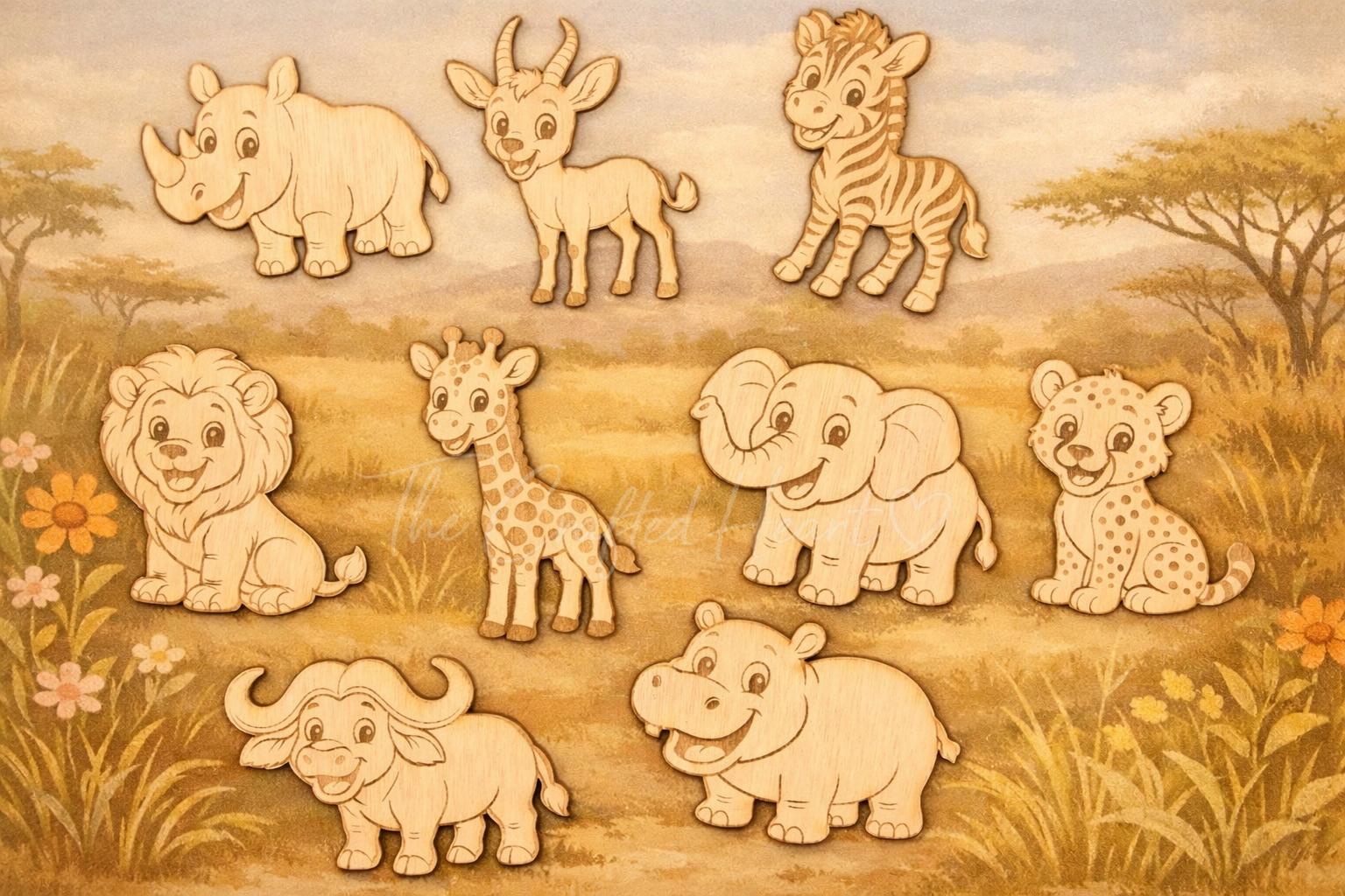 Laser Engraved Wood DIY Set – Safari Friends