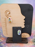Rainbow Hearts White Oval Stud Earrings