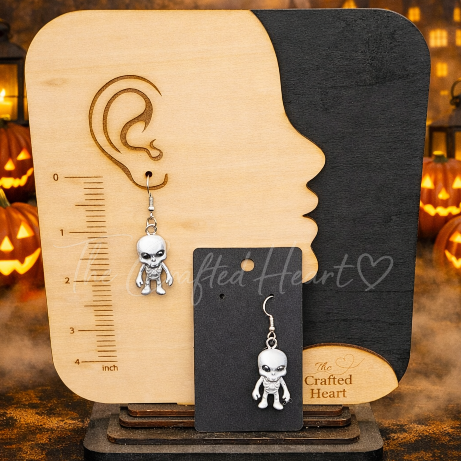 Mini Skeleton Dangle Earrings with Rhinestone Eyes